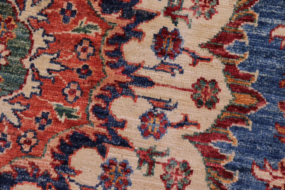 handmade Geometric Kurjean Blue Red Hand Knotted ROUND 100% WOOL area rug 6x6