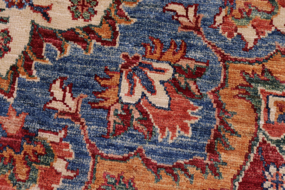 handmade Geometric Kurjean Blue Red Hand Knotted ROUND 100% WOOL area rug 6x6