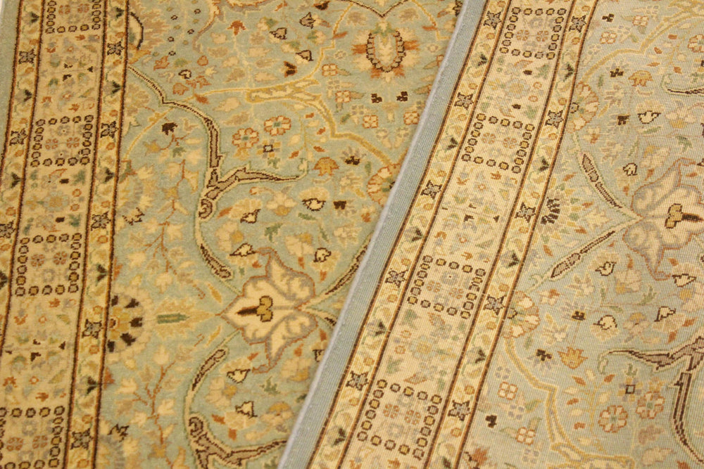 handmade Traditional Tabriz Blue Ivory Hand Knotted RECTANGLE 100% WOOL area rug 4' x 6'