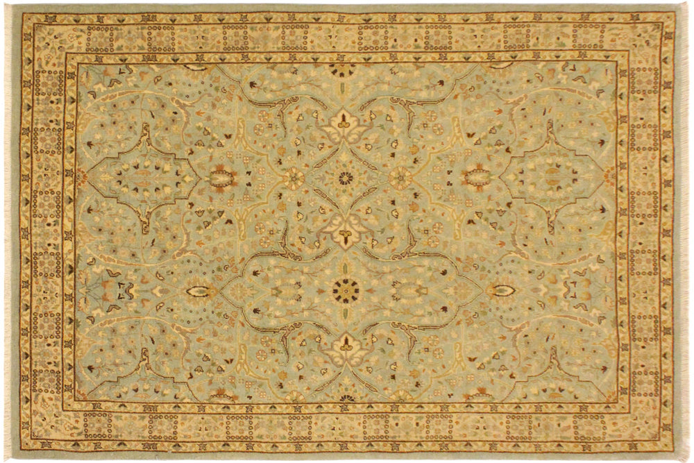 handmade Traditional Tabriz Blue Ivory Hand Knotted RECTANGLE 100% WOOL area rug 4' x 6'