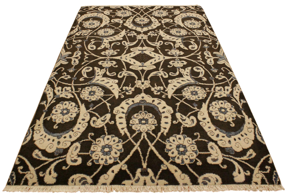 handmade Modern Kafkaz Brown Beige Hand Knotted RECTANGLE 100% WOOL area rug 4' x 6'