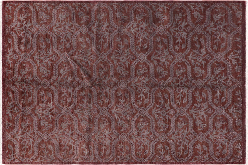 handmade Over Dyed Over Dyed Rust Blue Hand Knotted RECTANGLE 100% WOOL area rug 5' x 7'