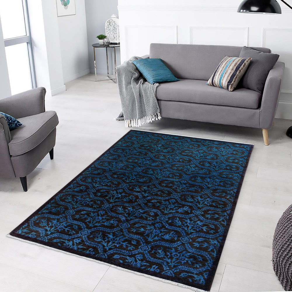 handmade Over Dyed Over Dyed Blue Brown Hand Knotted RECTANGLE 100% WOOL area rug 5' x 7'