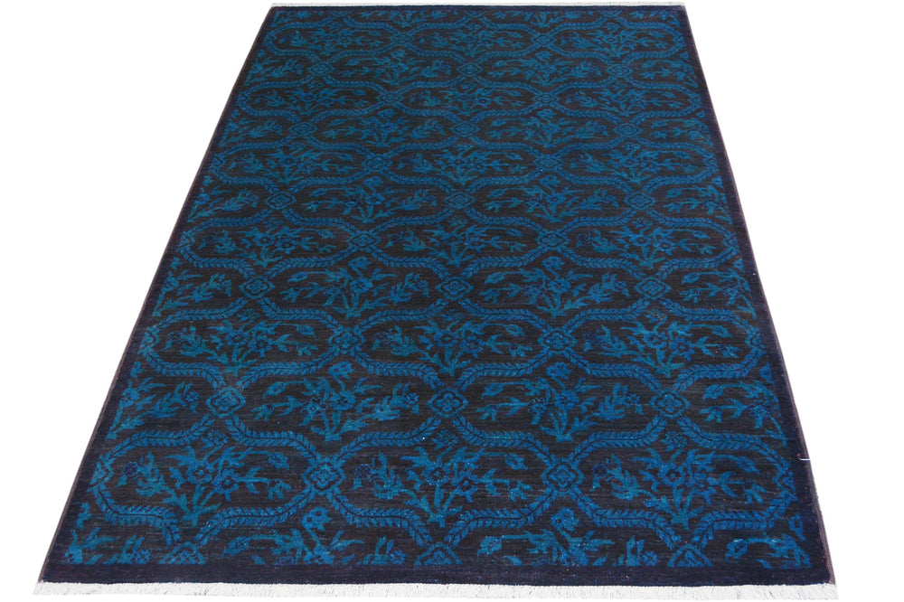 handmade Over Dyed Over Dyed Blue Brown Hand Knotted RECTANGLE 100% WOOL area rug 5' x 7'