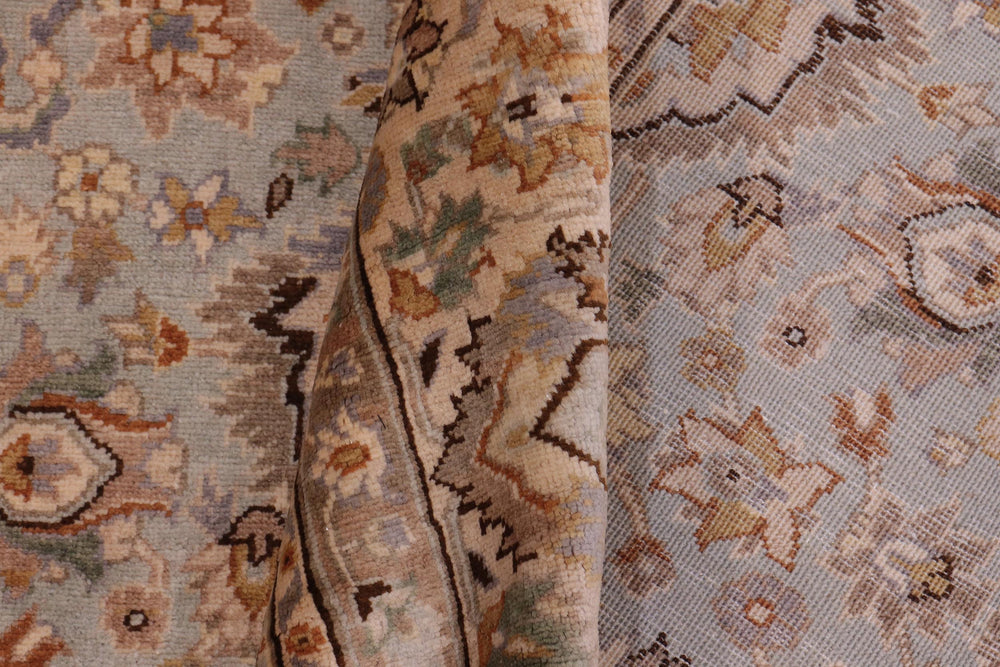 handmade Traditional Lahore Lt. Blue Tan Hand Knotted RECTANGLE 100% WOOL area rug 6' x 9'
