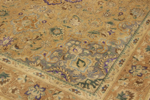 handmade Vintage Hand Painte Tan Gray Hand Knotted RECTANGLE 100% WOOL area rug 9' x 13'