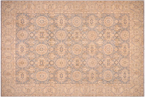 handmade Transitional Kafkaz Blue Tan Hand Knotted RECTANGLE 100% WOOL area rug 10' x 14'