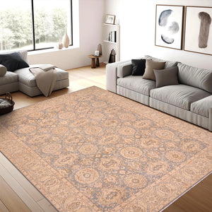 handmade Transitional Kafkaz Blue Tan Hand Knotted RECTANGLE 100% WOOL area rug 10' x 14'