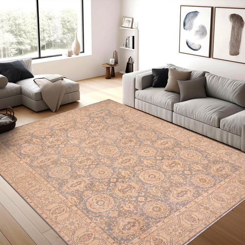 handmade Transitional Kafkaz Blue Tan Hand Knotted RECTANGLE 100% WOOL area rug 10' x 14'