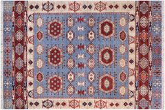 handmade Geometric Kurjean Blue Rust Hand Knotted RECTANGLE 100% WOOL area rug 6x8
