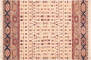 handmade Geometric Kurjean Beige Blue Hand Knotted RECTANGLE 100% WOOL area rug 6x9