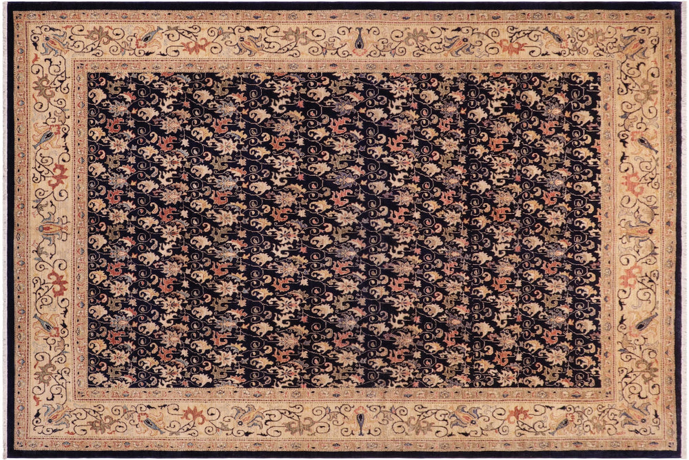 handmade Transitional Kafkaz Blue Tan Hand Knotted RECTANGLE 100% WOOL area rug 9' x 12'