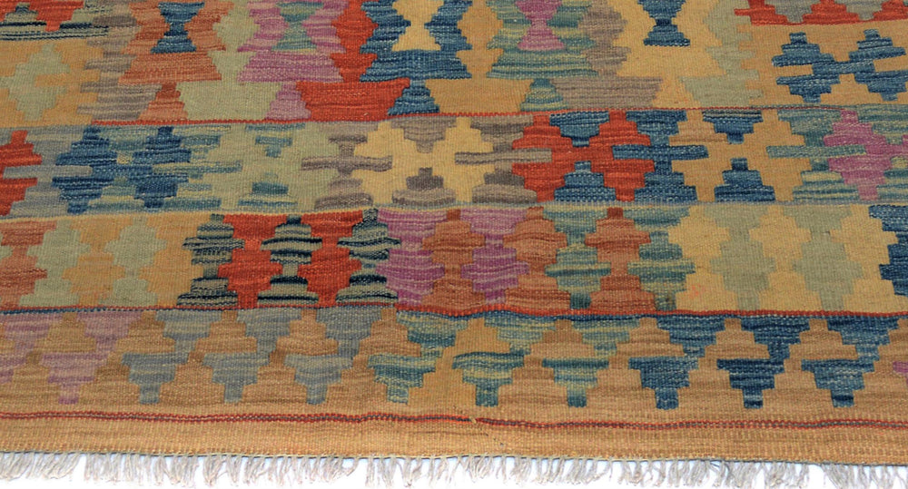 handmade Geometric Kilim Tan Blue Hand-Woven RECTANGLE 100% WOOL area rug 5x6