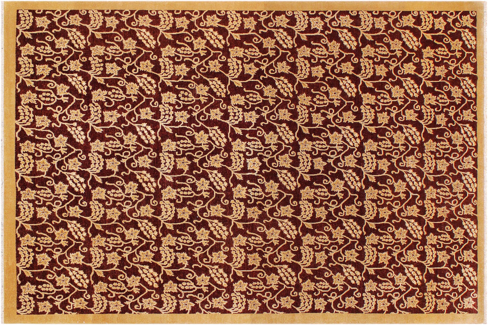 handmade Modern Kafkaz Red Gold Hand Knotted RECTANGLE 100% WOOL area rug 9' x 12'