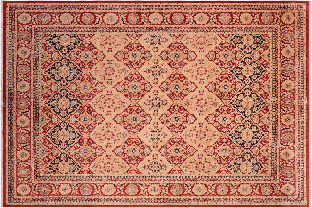 handmade Transitional Kirman Red Tan Hand Knotted RECTANGLE 100% WOOL area rug 8x10