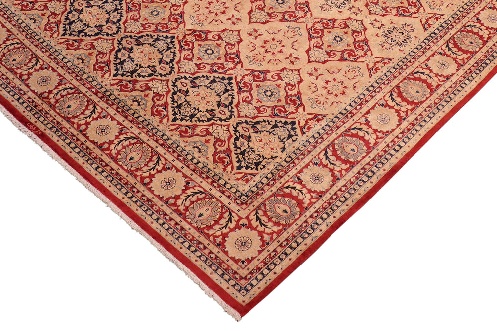 handmade Transitional Kirman Red Tan Hand Knotted RECTANGLE 100% WOOL area rug 8x10