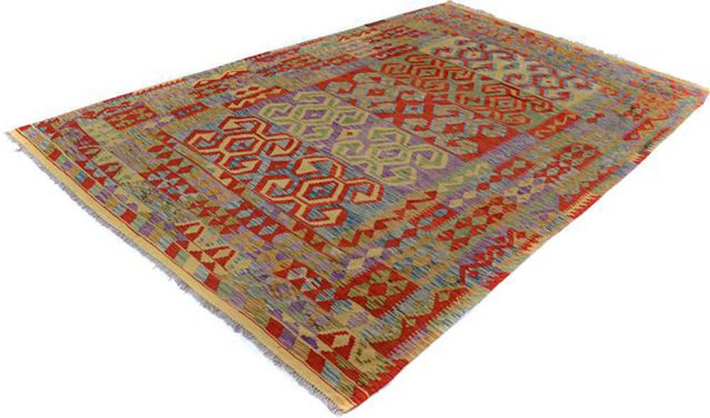 handmade Geometric Kilim Gold Red Hand-Woven RECTANGLE 100% WOOL area rug 6 x 9