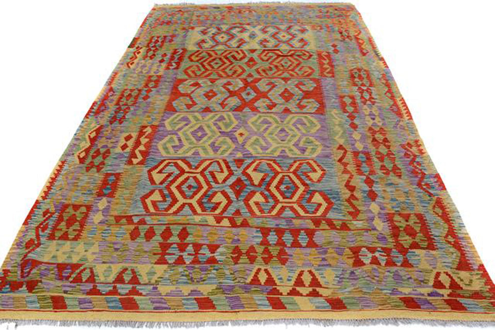 handmade Geometric Kilim Gold Red Hand-Woven RECTANGLE 100% WOOL area rug 6 x 9