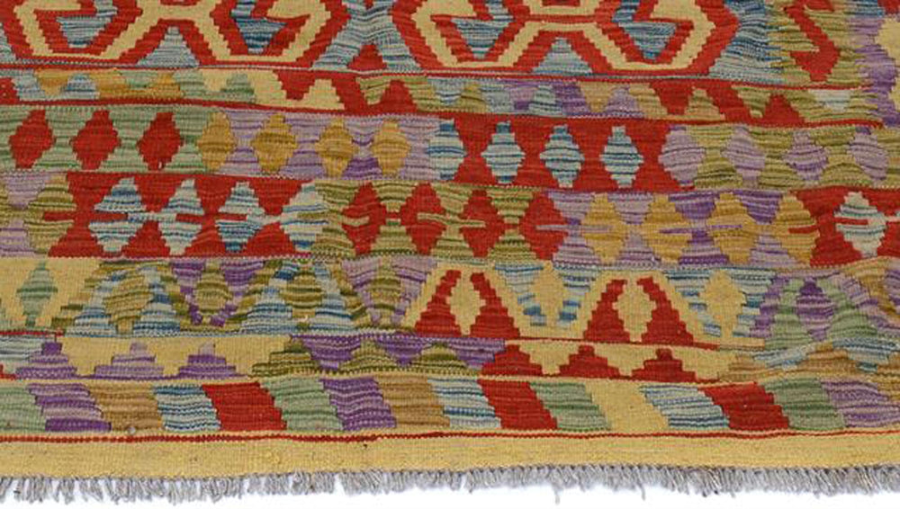 handmade Geometric Kilim Gold Red Hand-Woven RECTANGLE 100% WOOL area rug 6 x 9