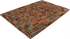 handmade Geometric Kilim Rust Brown Hand-Woven RECTANGLE 100% WOOL area rug 5x7