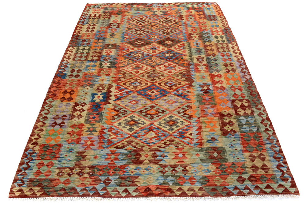 handmade Geometric Kilim Rust Brown Hand-Woven RECTANGLE 100% WOOL area rug 5x7