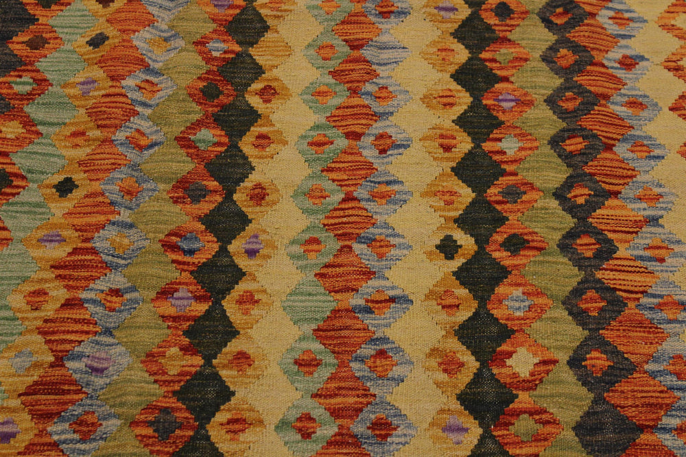 handmade Geometric Kilim Rust Blue Hand-Woven RECTANGLE 100% WOOL area rug 5 x 6