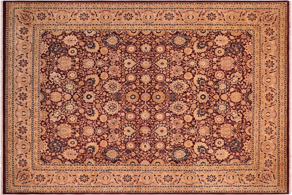 handmade Transitional Tabriz Aubergine Tan Hand Knotted RECTANGLE 100% WOOL area rug 8x10