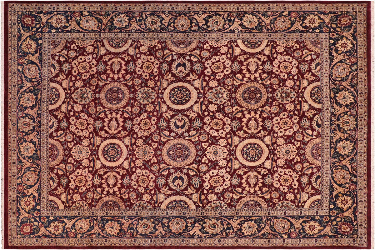 8x10 hand knotted Vegetable Dyed wool rug in aubergine and blue - Agra Tabriz (8'3'' x 9'9'')