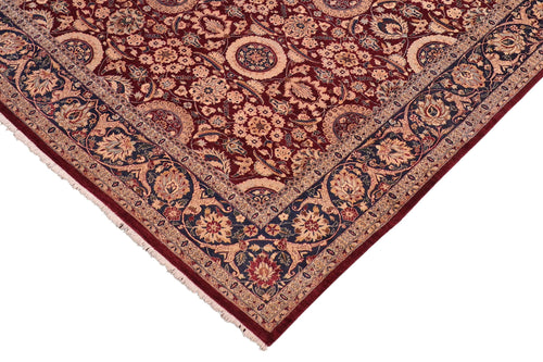 handmade Transitional Agra Tabriz Aubergine Blue Hand Knotted RECTANGLE 100% WOOL area rug 8x10