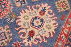 handmade Geometric Kazak Blue Ivory Hand Knotted RECTANGLE 100% WOOL area rug 6'X9'