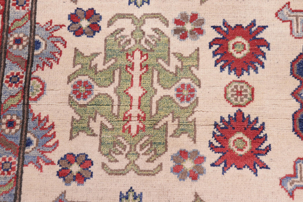 handmade Geometric Kazak Ivory Red Hand Knotted RECTANGLE 100% WOOL area rug 5x8