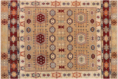 handmade Geometric Kurjean Tan Rust Hand Knotted RECTANGLE 100% WOOL area rug 8x10