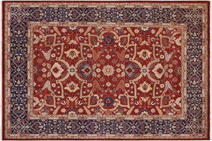 handmade Traditional Kafkaz Rust Blue Hand Knotted RECTANGLE 100% WOOL area rug 9' x 12'