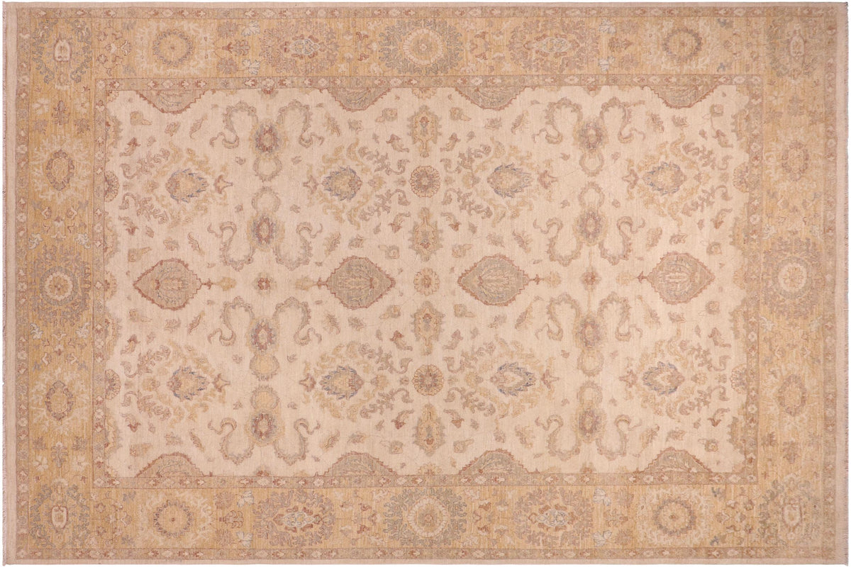 9x12 hand knotted transitional wool rug in beige and gold - Bohemian Linwood Beige/ Gold