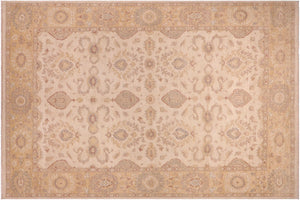 9x12 hand knotted transitional wool rug in beige and gold - Bohemian Linwood Beige/ Gold