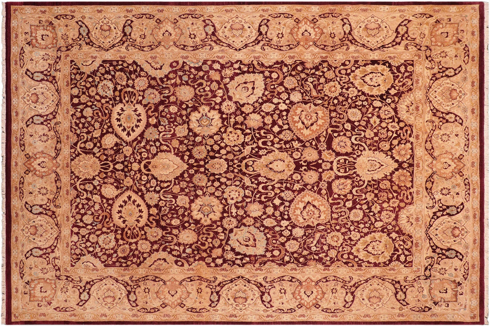 handmade Transitional Anmol Agra Aubergine Tan Hand Knotted RECTANGLE 100% WOOL area rug 8x10