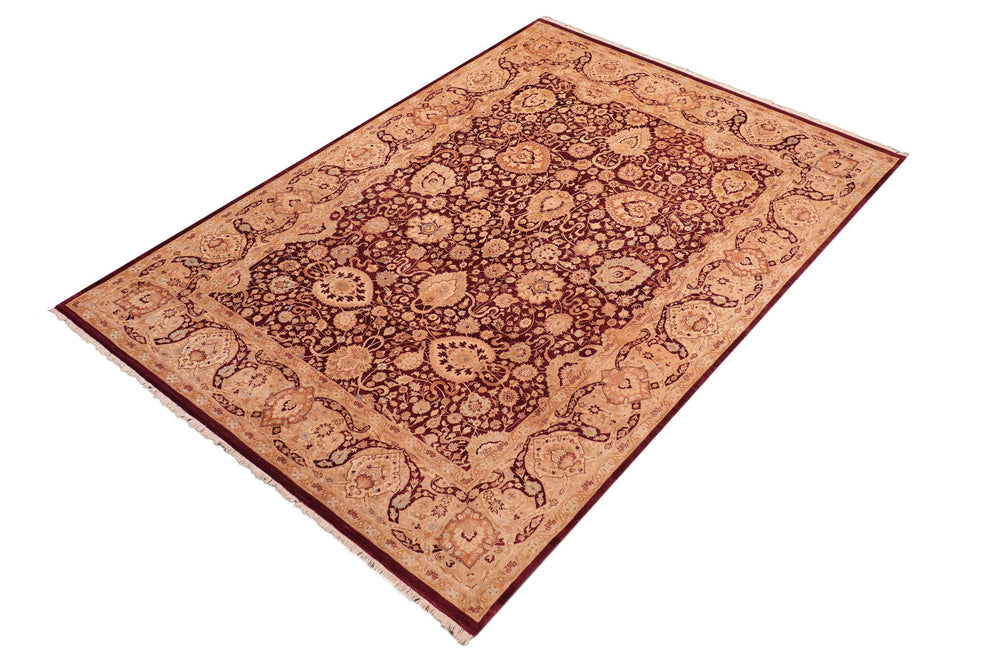 handmade Transitional Anmol Agra Aubergine Tan Hand Knotted RECTANGLE 100% WOOL area rug 8x10