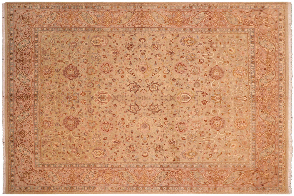 handmade Transitional Kashan Taupe Brown Hand Knotted RECTANGLE 100% WOOL area rug 8x10