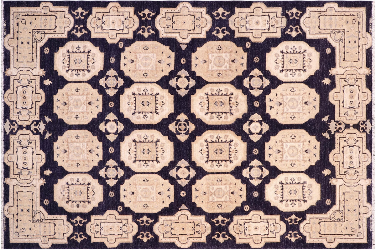 5x8 hand knotted transitional wool rug in blue and tan - Boho Chic Josue