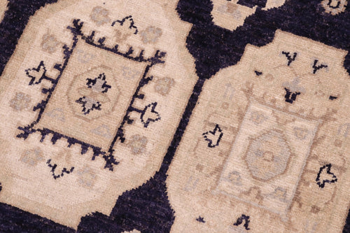 handmade Transitional Kafkaz Blue Tan Hand Knotted RECTANGLE 100% WOOL area rug 5' x 8'