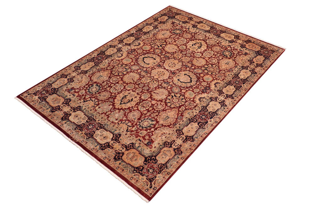 handmade Traditional Lahore Maroon Blue Hand Knotted RECTANGLE 100% WOOL area rug 8x10