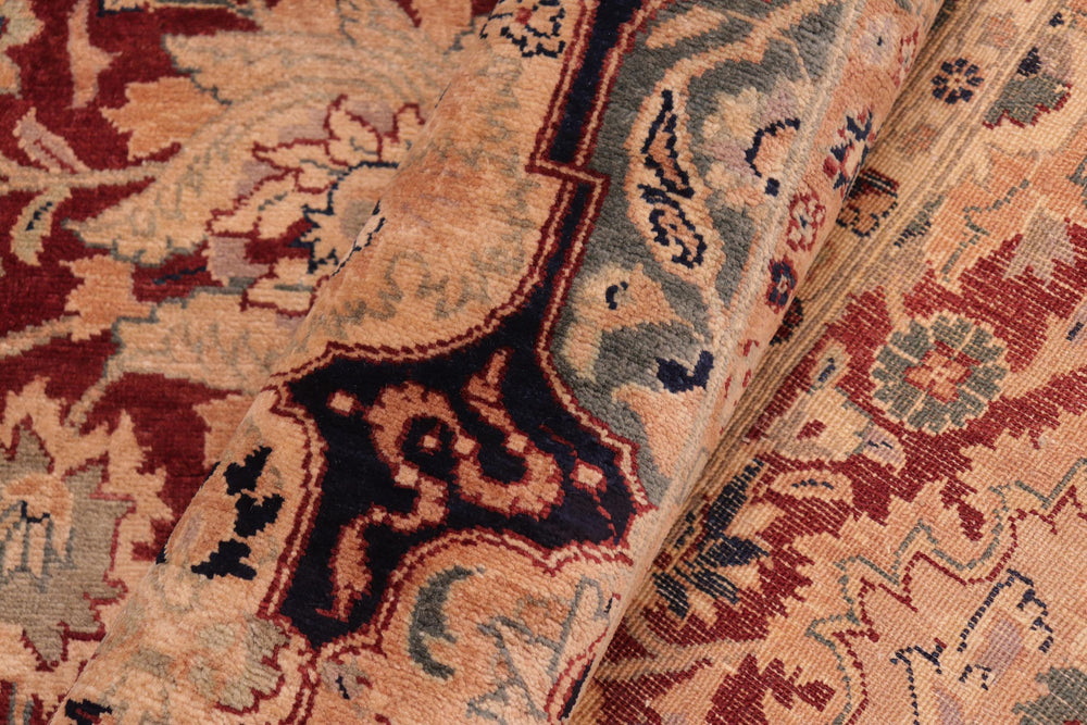 handmade Traditional Lahore Maroon Blue Hand Knotted RECTANGLE 100% WOOL area rug 8x10