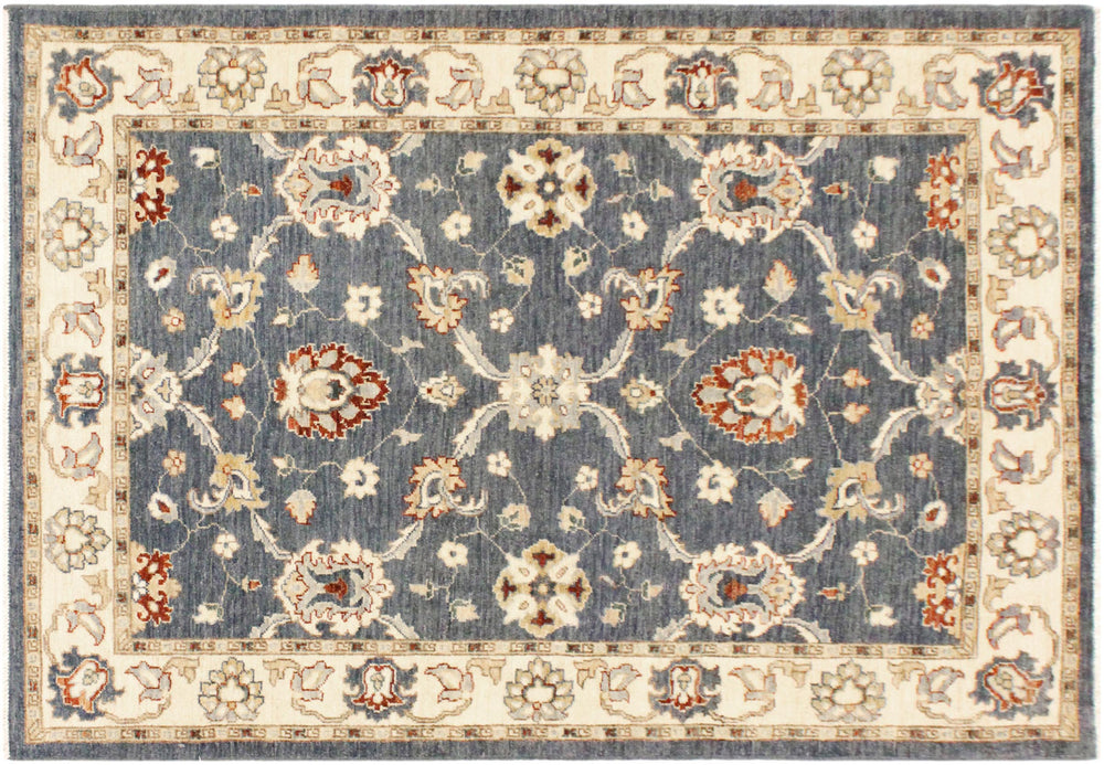 handmade Traditional Kafkaz Blue Ivory Hand Knotted RECTANGLE 100% WOOL area rug 4x6