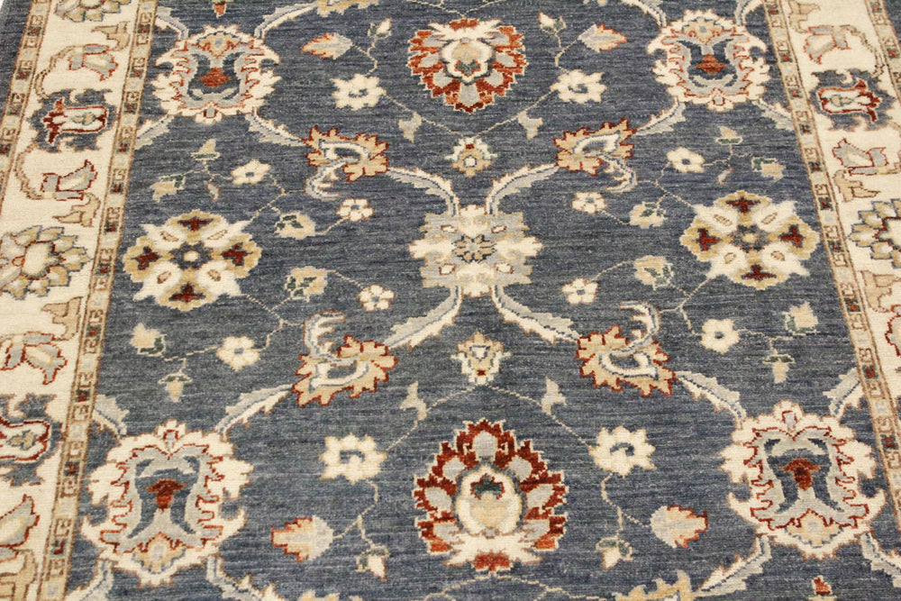 handmade Traditional Kafkaz Blue Ivory Hand Knotted RECTANGLE 100% WOOL area rug 4x6