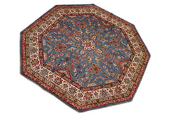 handmade Geometric Kazak Blue Ivory Hand Knotted OCTAGON 100% WOOL area rug 8x8