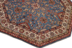handmade Geometric Kazak Blue Ivory Hand Knotted OCTAGON 100% WOOL area rug 8x8