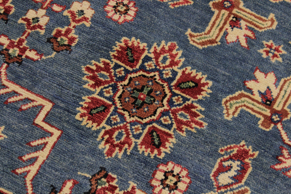handmade Geometric Kazak Blue Ivory Hand Knotted OCTAGON 100% WOOL area rug 8x8
