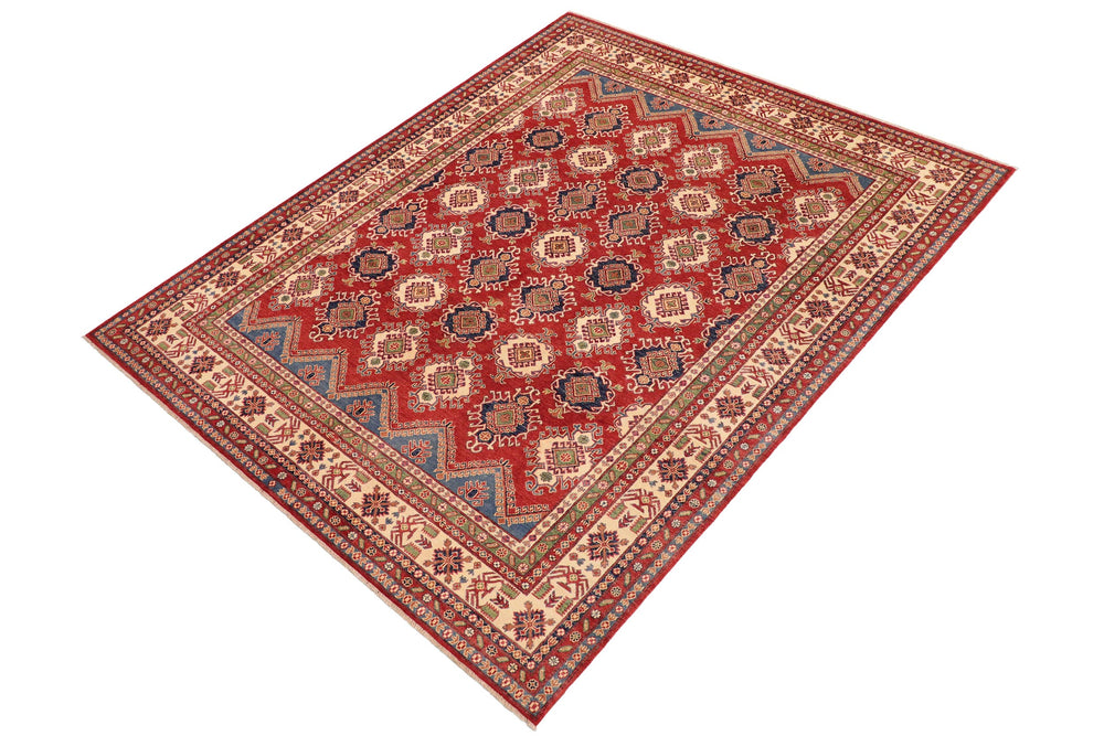 handmade Geometric Kazak Red Beige Hand Knotted RECTANGLE 100% WOOL area rug 9' x 12'