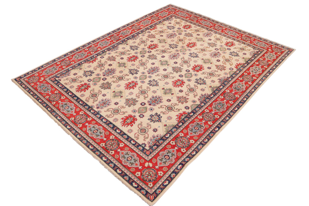 handmade Geometric Kazak Beige Red Hand Knotted RECTANGLE 100% WOOL area rug 9'X12'