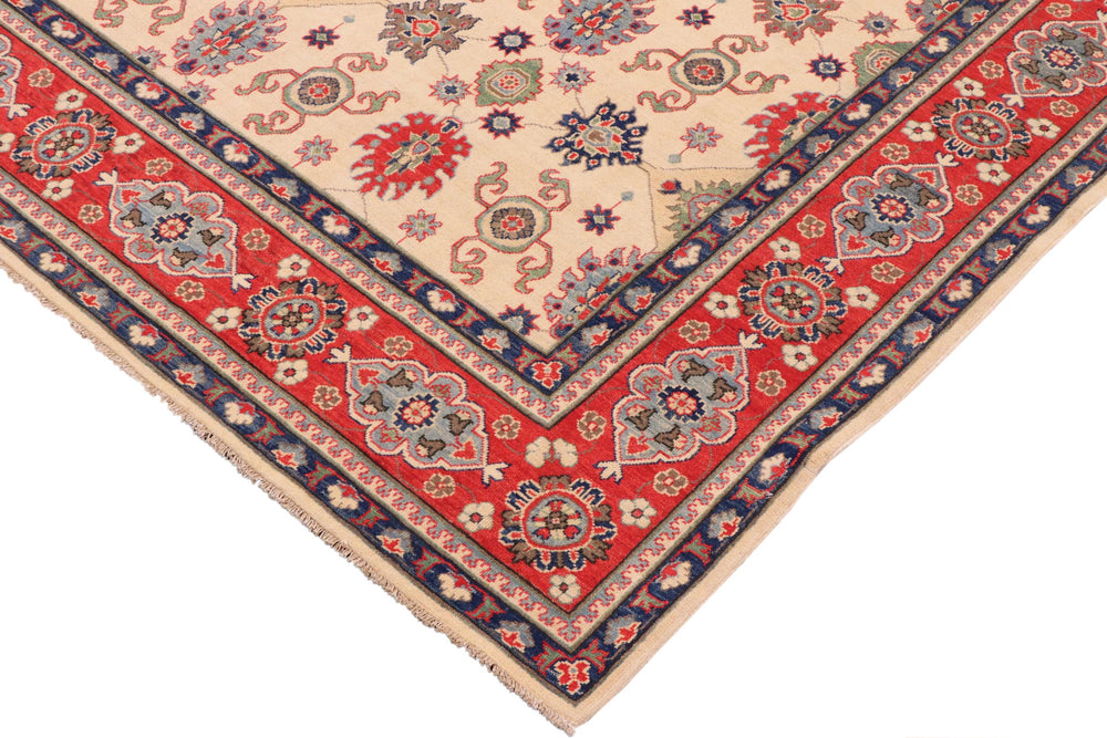 handmade Geometric Kazak Beige Red Hand Knotted RECTANGLE 100% WOOL area rug 9'X12'